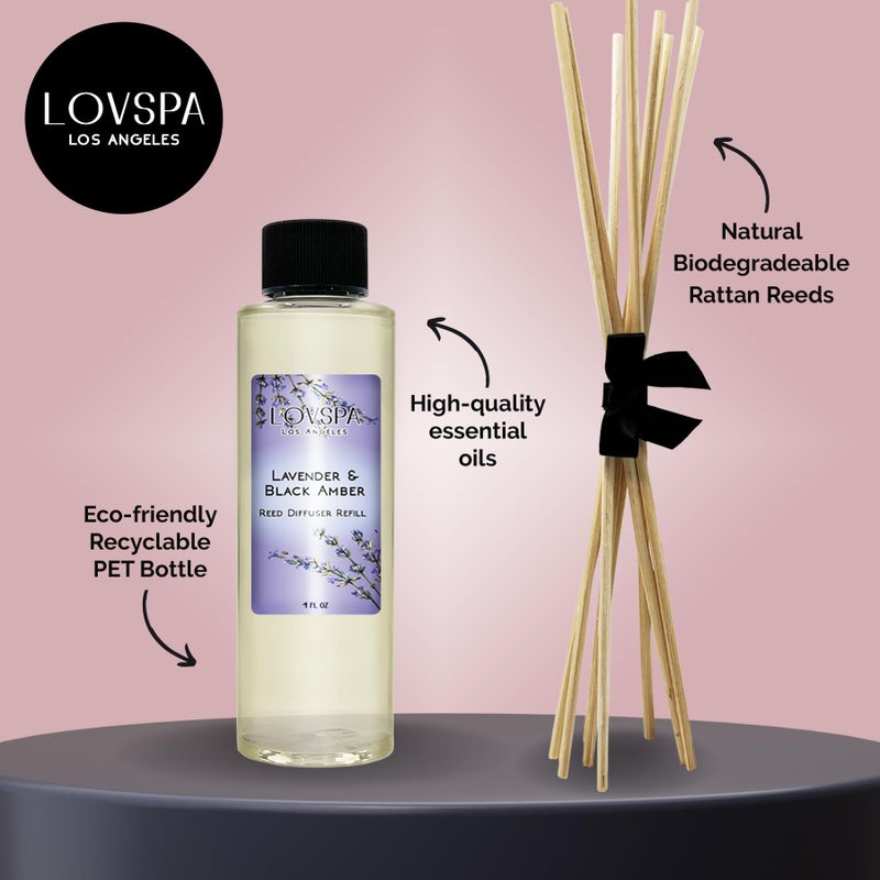LOVSPA Lavender & Black Amber Diffuser Oil - Luxury Essential Oils for Diffuser Refill & Air Freshener Room Spray - Long-Lasting & Natural Home Fragrance, Scented Oil for Diffusers, USA Made, 4oz - Image 2